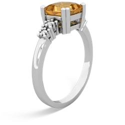 Citrine Art Deco Princess 14K White Gold ring R2014