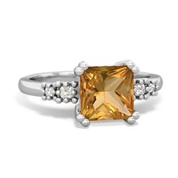 Citrine Art Deco Princess 14K White Gold ring R2014