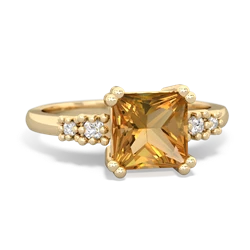 Citrine Art Deco Princess 14K Yellow Gold ring R2014