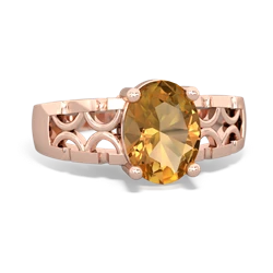 Citrine Art Deco Filigree 14K Rose Gold ring R2322