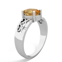 Citrine Art Deco Filigree 14K White Gold ring R2322