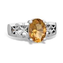 Citrine Art Deco Filigree 14K White Gold ring R2322