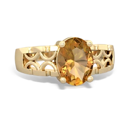 Citrine Art Deco Filigree 14K Yellow Gold ring R2322