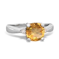 Citrine Cushion Rope 14K White Gold ring R2484