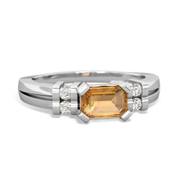 Citrine Art Deco East-West 14K White Gold ring R2590