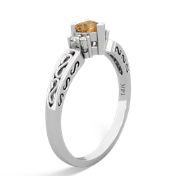 Citrine Filligree Scroll Heart 14K White Gold ring R2429