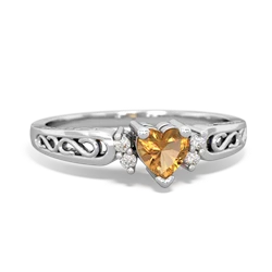 Citrine Filligree Scroll Heart 14K White Gold ring R2429