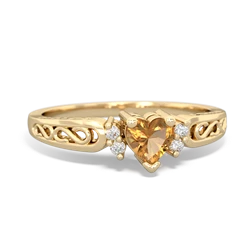 Citrine Filligree Scroll Heart 14K Yellow Gold ring R2429