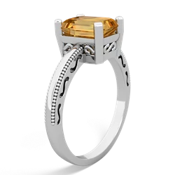 Citrine Milgrain Scroll 14K White Gold ring R2338