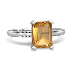 Citrine Milgrain Scroll 14K White Gold ring R2338