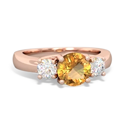 Citrine Diamond Three Stone Round Trellis 14K Rose Gold ring R4018