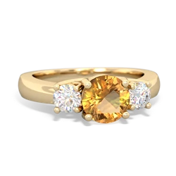 Citrine Diamond Three Stone Round Trellis 14K Yellow Gold ring R4018