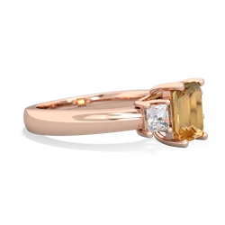 Citrine Diamond Three Stone Emerald-Cut Trellis 14K Rose Gold ring R4021