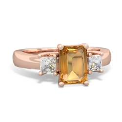 Citrine Diamond Three Stone Emerald-Cut Trellis 14K Rose Gold ring R4021