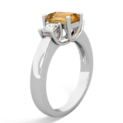 Citrine Diamond Three Stone Emerald-Cut Trellis 14K White Gold ring R4021