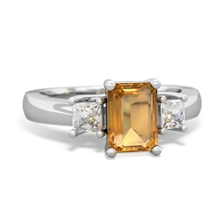 Citrine Diamond Three Stone Emerald-Cut Trellis 14K White Gold ring R4021