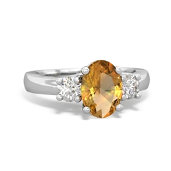 Citrine Diamond Three Stone Oval Trellis 14K White Gold ring R4024