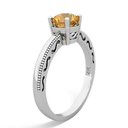 Citrine Milgrain Filigree 14K White Gold ring R5090