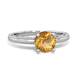 Citrine Milgrain Filigree 14K White Gold ring R5090