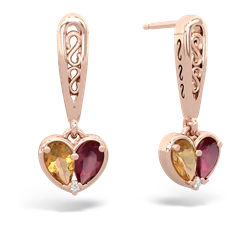 Citrine Filligree Heart 14K Rose Gold earrings E5070