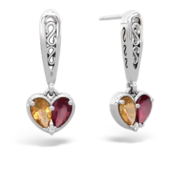 Citrine Filligree Heart 14K White Gold earrings E5070