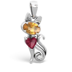 Citrine Kitten 14K White Gold pendant P5780