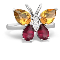 Citrine Butterfly 14K White Gold ring R2215