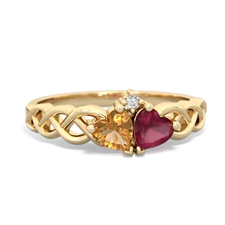 Citrine Heart To Heart Braid 14K Yellow Gold ring R5870