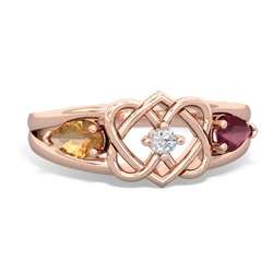 Citrine Hearts Intertwined 14K Rose Gold ring R5880