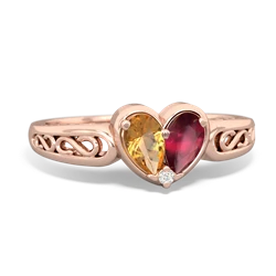 Citrine Filligree 'One Heart' 14K Rose Gold ring R5070