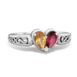 Citrine Filligree 'One Heart' 14K White Gold ring R5070