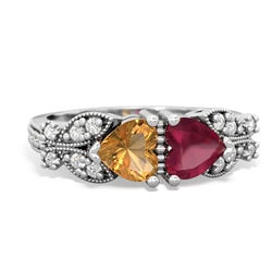 Citrine Diamond Butterflies 14K White Gold ring R5601