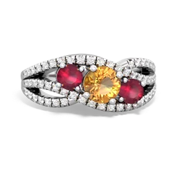 Citrine Three Stone Aurora 14K White Gold ring R3080