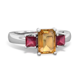 Citrine Three Stone Emerald-Cut Trellis 14K White Gold ring R4021