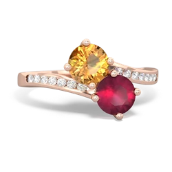 Citrine Channel Set Two Stone 14K Rose Gold ring R5303