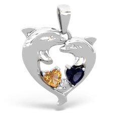 Citrine Dolphin Heart 14K White Gold pendant P5820