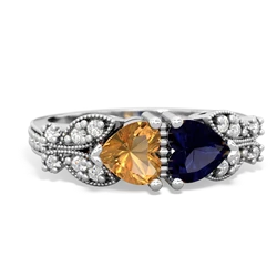 Citrine Diamond Butterflies 14K White Gold ring R5601