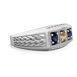 Citrine Three Stone Tire Tread Men's 14K White Gold ring R0520