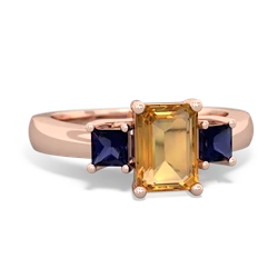 Citrine Three Stone Emerald-Cut Trellis 14K Rose Gold ring R4021