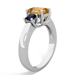 Citrine Three Stone Emerald-Cut Trellis 14K White Gold ring R4021