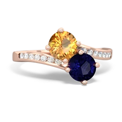 Citrine Channel Set Two Stone 14K Rose Gold ring R5303