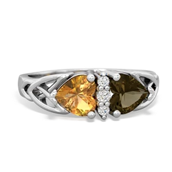 Citrine Celtic Knot Double Heart 14K White Gold ring R5040