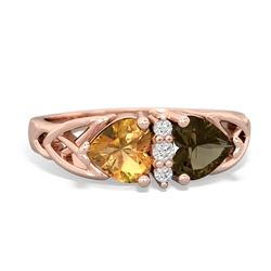 Citrine Celtic Knot Double Heart 14K Rose Gold ring R5040