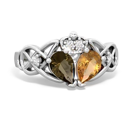 Citrine 'One Heart' Celtic Knot Claddagh 14K White Gold ring R5322