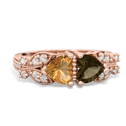 Citrine Diamond Butterflies 14K Rose Gold ring R5601