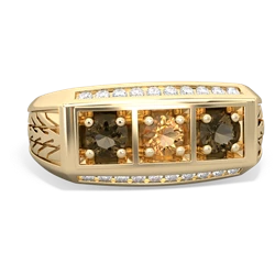 Citrine Three Stone Tire Tread Men's 14K Yellow Gold ring R0520