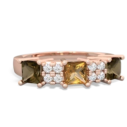 Citrine Three Stone Diamond Cluster 14K Rose Gold ring R2592