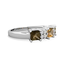 Citrine Three Stone Diamond Cluster 14K White Gold ring R2592