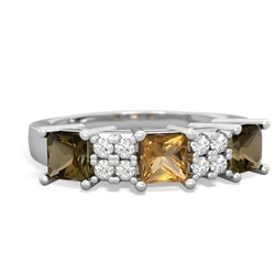 Citrine Three Stone Diamond Cluster 14K White Gold ring R2592