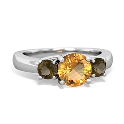 Citrine Three Stone Round Trellis 14K White Gold ring R4018